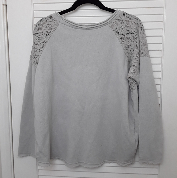Paris Lace Shoulders Sweatshirt Top High Low M L - Picture 4 of 7